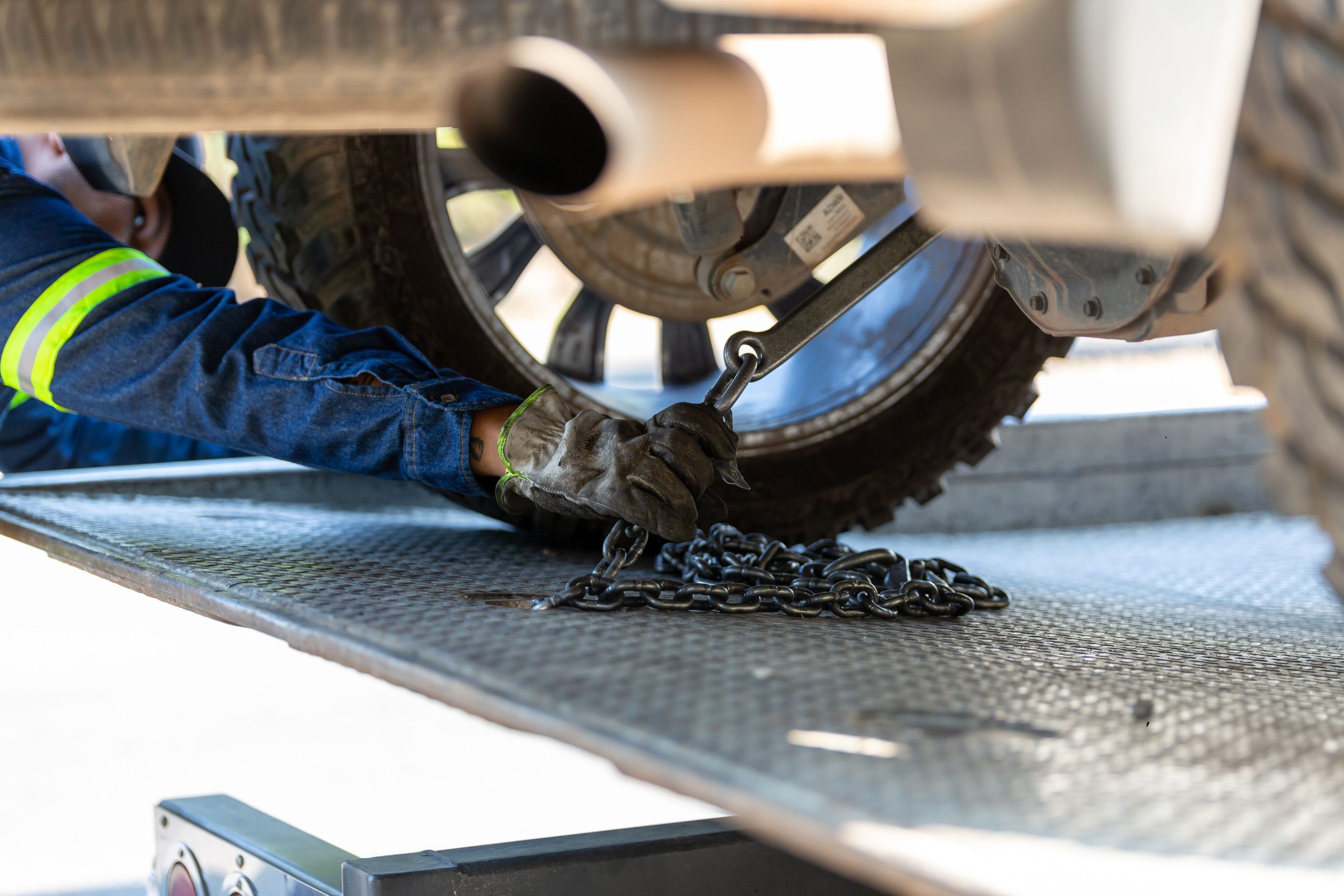 closeup of a truck being towed